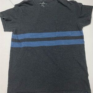 American Eagle Outfitters Men's Large Charcoal and Blue Stripe Tee